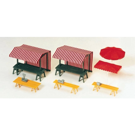 Preiser 17500 - Stoiska targowe, parasole targowe, zestaw