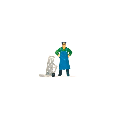 Preiser 28125 - Figurka: Tragarz z Wózkiem