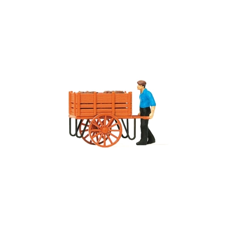 Preiser 28131 - Figurka: Tragarz z Wózkiem