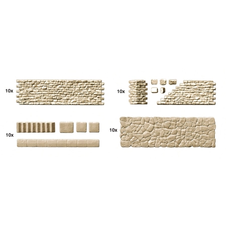 Preiser 18219 - Ścieżka dla pieszych i kamienny mur z kamieniołomu, 40 sztuk