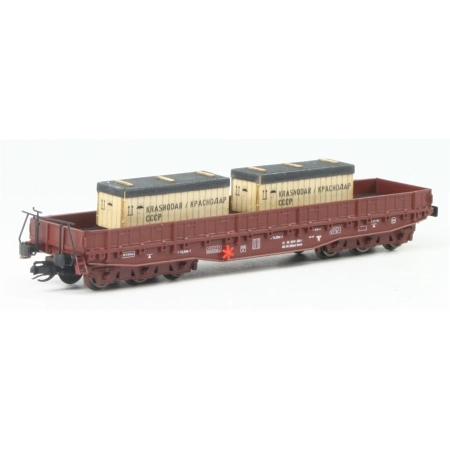 Busch 31163 - Wagon platforma Samm4818 z 2 drewnianymi skrzyniami, DR, Ep.IV