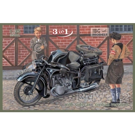 IBG 35001 - Motocykl BMW R12 z wózkiem bocznym, cywilny (3 in 1) - 1:35