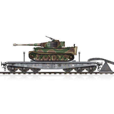 HOBBY BOSS 82934 - Wagon platforma SSyms 80 z czołgiem Pz.Kpfw.VI Ausf.E Tiger I (Mid production) - 1:72
