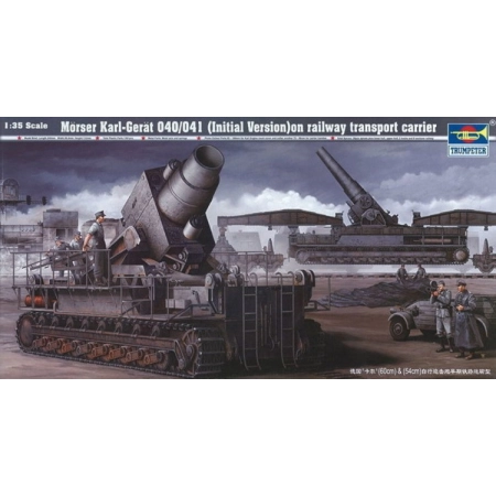 TRUMPETER 00208 - Morser Karl-Gerat 040/041 (Initial Version) na transporterze kolejowym - 1:35