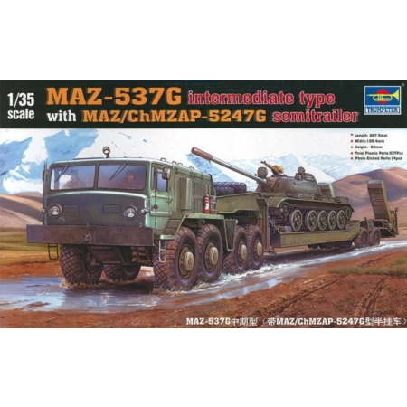 TRUMPETER 00211 - Ciągnik MAZ-537G z naczepą MAZ/ChMZAP 5247G - 1:35