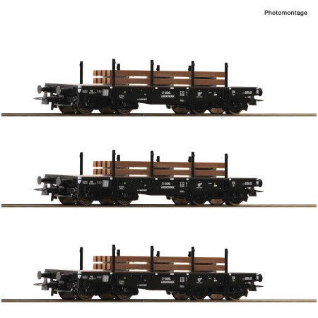 Roco 6600016 - Zestaw 3 wagonów platform z ładunkiem, Ep.III NS