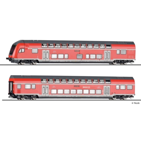 Tillig 01131 - Zestaw 2 wagonów piętrowych z wagonem sterowniczym, DBAG, ep. VI, DC-Digital