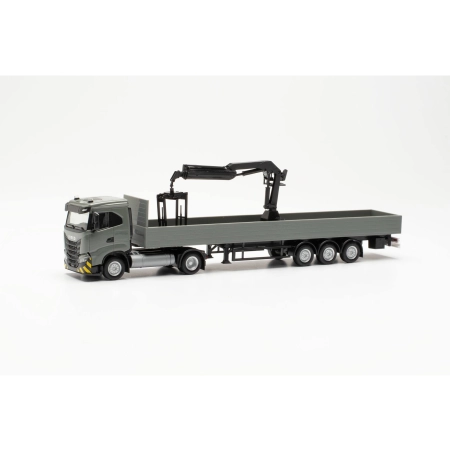 Herpa 316415 - Iveco S-Way ND z żurawiem załadunkowym, szary/żółty