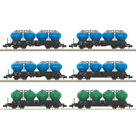 Trix 18301 - Zestaw 6 wagonów silosowych UAC, TRANSPORTSERVIS, ep.VI