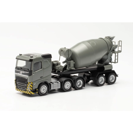 Herpa 316224 - Ciężarówka z naczepą betonomieszarka Volvo FH z płaskim dachem 2020 (6x2), szara/żółta