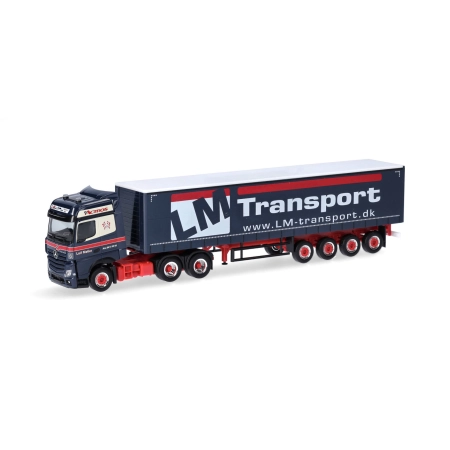 Herpa 316330 - MB Actros Bigspace naczepa kurtynowa z tylnym wózkiem widłowym "Leif Møller"