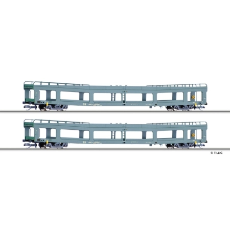 Tillig 01135 - Zestaw 2 wagonów do transportu samochodów DDm, DR, ep. IV