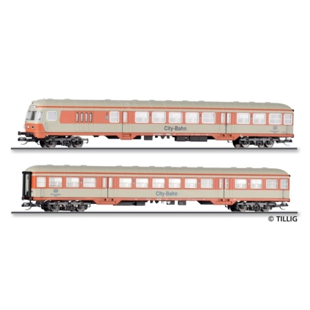 Tillig 01127 - Zestaw 2 wagonów pasażerskich z wagonem sterowniczym „City-Bahn”, DB, Ep.IV