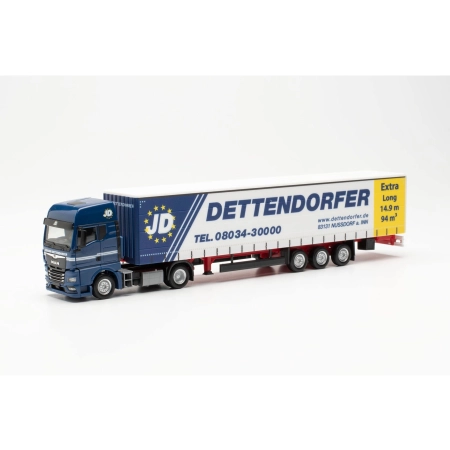 Herpa 315920 - Ciężarówka z naczepą kurtynową MAN TGX GX 15 m "Dettendorfer