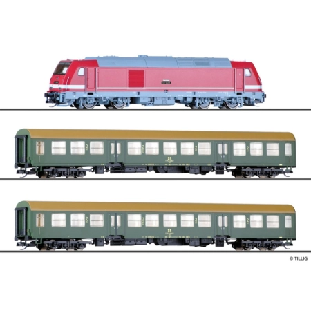 Tillig 01504 - Analogowy zestaw startowy z TRAXX i pociągiem pasażerskim, DR, Ep.IV