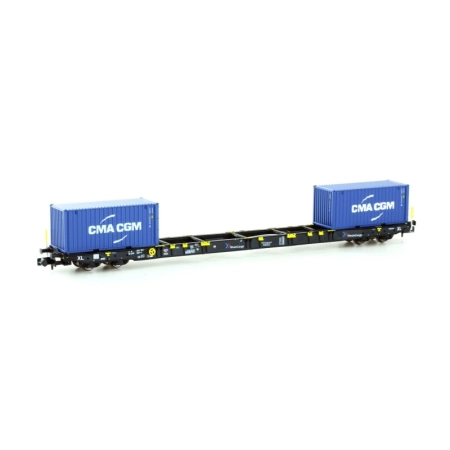 Hobbytrain H23106 - Wagon kontenerowy Sggnss '80, RheinCargo, ep. VI „CMA CGM”