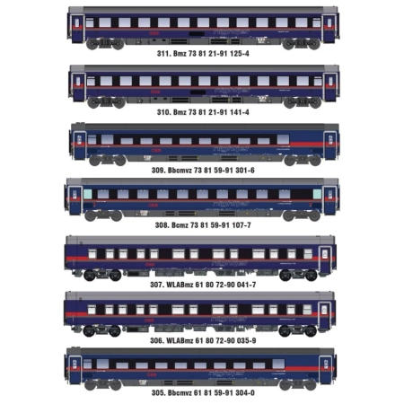 L.S. Models MW2601AC - Zestaw 7 wagonów pasażerskich DANI, ÖBB-Nightjet, epoka VI, AC