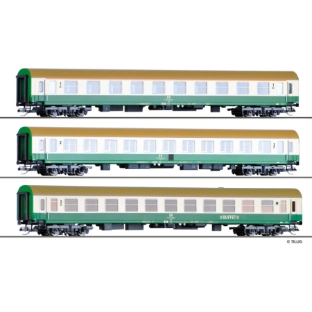 Tillig 01124 - Zestaw 3 wagonów pasażerskich „Halberstadt”, DR, Ep.IV