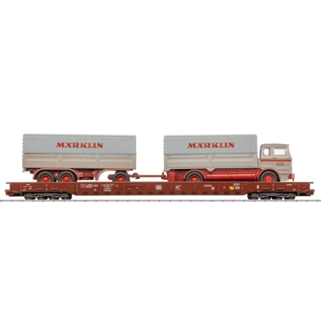 Märklin 47412 - Wagon niskopodłogowy Saadkms 690 z ciężarówką, DB, ep. IV