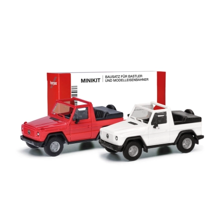 Herpa 012744 - Mini zestaw: Puch G-Class (W460) kabriolet, biały/czerwony