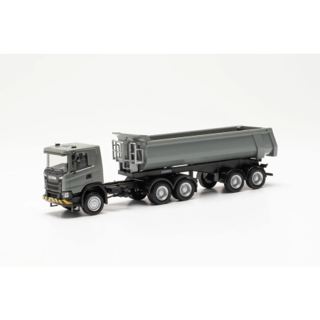 Herpa 316248 - Scania CG 17 6x6 z naczepą 3-osiową/2-osiową, szary/żółty