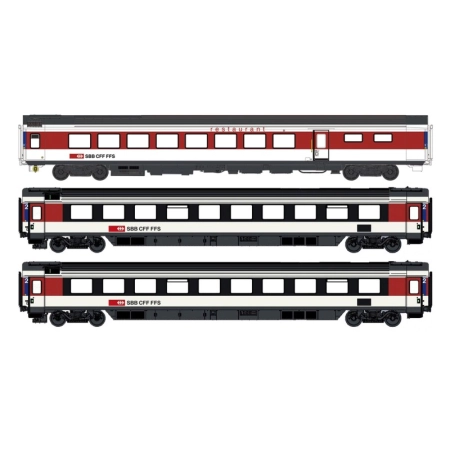 L.S. Models LS97034DC - Zestaw 3 wagonów pasażerskich Bpm + WRm, RC9, SBB, epoka VI