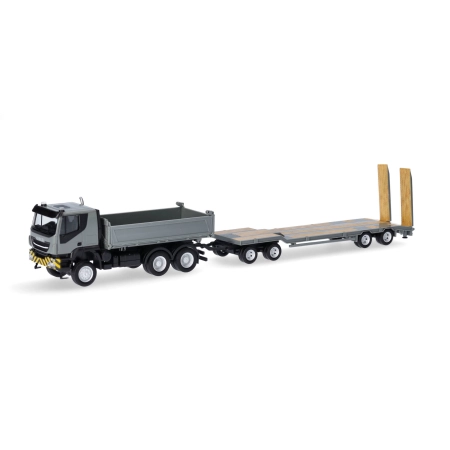 Herpa 317184 - Wywrotka Iveco Trakker 6x6 z przyczepą TU4, szara/żółta