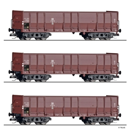 Tillig 01141 - Zestaw 3 otwartych wagonów towarowych Oor, DR, ep. III